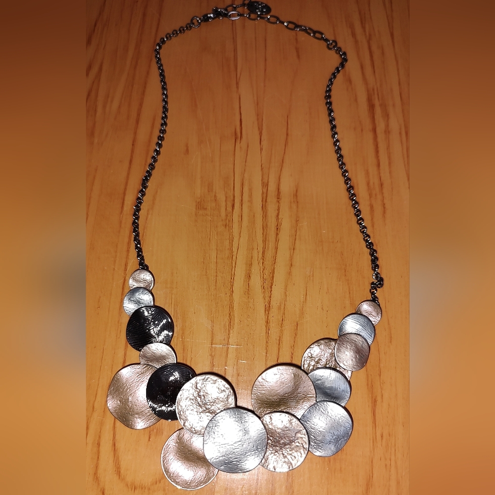 Elegant Silver, Copper  and Black Necklace
